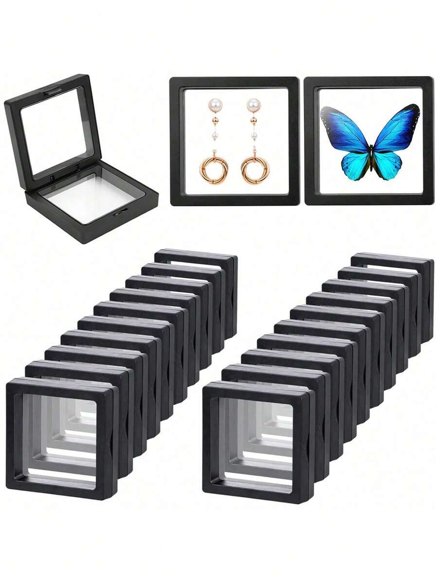 10pcs Anti Oxidation Transparent PE Film Box, Jewelry Display Boxes, Nail Art Display Storage Box, Exhibition Decoration Transparent Floating Ring Box, Advanced Suspended Transparent Vacuum Display Box, Anti Oxidation Jewelry Box, Jewelry Display Box, Badge Display Storage Box