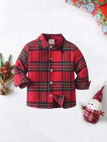 BOARNSEORL Boys' Red Plaid Long Sleeve Shirt With Bow Tie, Fashionable And Versatile For Events And Christmas Parties - Red - View 2