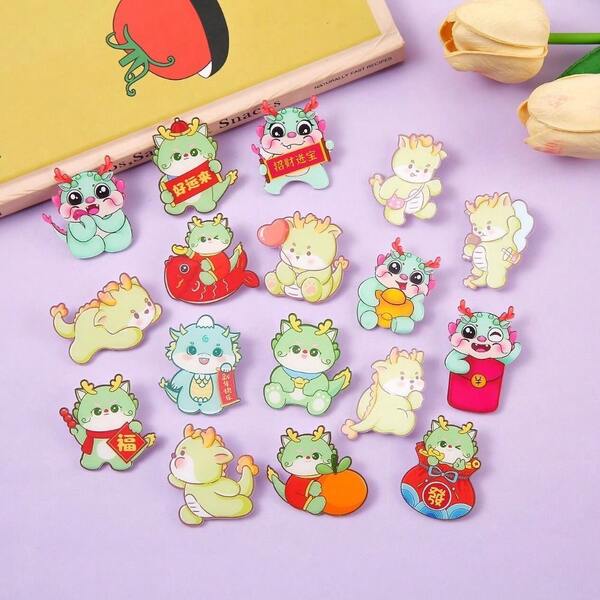 Süßer Drachen Laser Acryl Brosche, Cartoon Drachen Jahr Abzeichen Pin, Schulranzen Anhänger Dekorativer Accessoire Aufnäher, Weihnachtsgeschenk