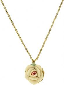 1928 Jewelry Genuine Porcelain Rose Pendant Necklace For Women 16" + 3" Extender, Flowers, Timeless Floral Jewellery, Made In USA2025 - Ngà voi - Xem 4