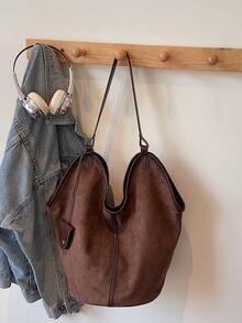 New Fashion Solid Color Large Capacity Tote Bag For Women, Casual Stylish Bucket Bag For Work Commute, Shoulder & Crossbody Bag