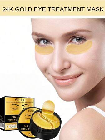 120 片/2 盒 24K 金眼贴，用于黑眼圈、浮肿 - 眼袋、皱纹治疗凝胶面膜 - 咖啡因透明质酸烟酰胺 - 亮白保湿 - 韩国护肤品，女性生日礼物。