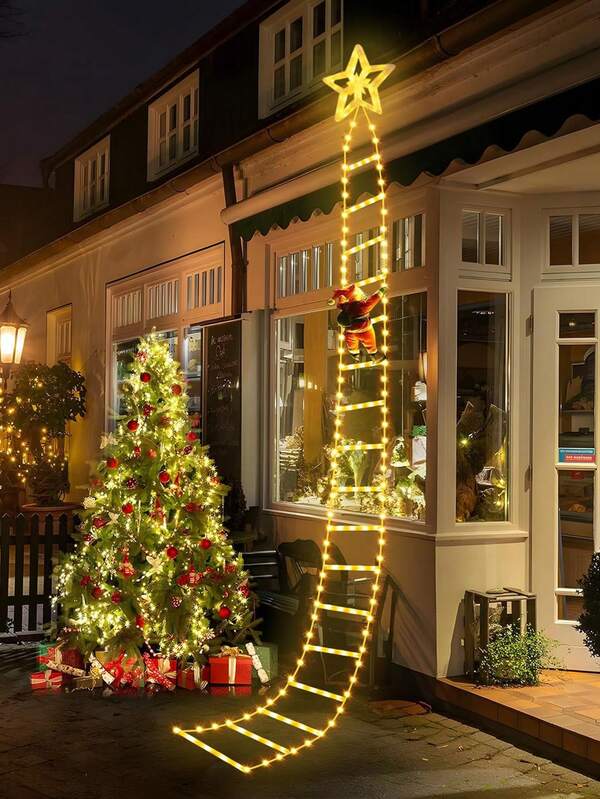 Santa Claus Climbing Ladder With LED Lights, 66.9in/118in Santa Claus Climbing Ladder With Lights, USB Plug + 8 Lighting Modes, Suitable For Holiday Party Home Decoration, Indoor And Outdoor Windows, Walls, Trees, Bedrooms, Living Rooms, Offices, Bars, Restaurants, Christmas, Halloween Decorations And Gifts