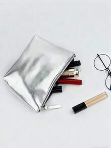 Full Pu Leather T-Shaped Zipper Large Capacity Elegant Makeup Bag, Waterproof & Portable, Suitable For Storing Small Items And Touch-Up Products On-The-Go Y2K Futurist Makeup Storage Minimalist Makeup Bags Makeup Organizer Make Up Organizer For Christmas Day Gift