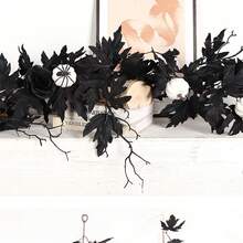 Halloween Garlands Spooky Black Rose Maple Leaf Garlands Photo Booth Props For Mantel Decorations