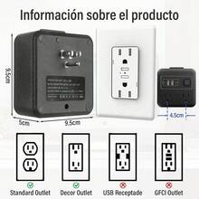 GALASALA Regleta Multicontacto Extension Electrica con Protector Supresor de Picos Voltaje, 1.8 M, Enchufe Plano, 6 Salidas, 3 USB (2 USB-C) Conector Multiple Sleek Socket para Hogar Oficina - Negro U86-1 - Ver 5