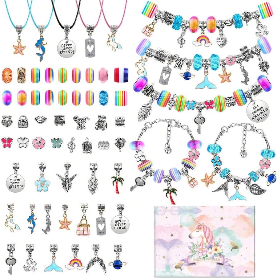VASA NAMA PCS Kit para Hacer Pulseras Niña, Pulseras niña manualidades, Kit de fabricación de pulseras de abalorios, Regalo de niña Kit Artesanía Pulsera para Niñas Regalo para Año Nuevo, Cumpleaños, Navidad, a Niñas 5-13 Años - 1 - Ver 1