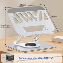 GALASALA Soporte para Laptop Acero Carbono, Base para Laptop Portátil Plegable Antideslizante y Estable, Base Enfriadora para Laptop Stand con báse Giratoria de 360 °   y Altura Ajustable, PC/Tabletas - Plata - Ver 3