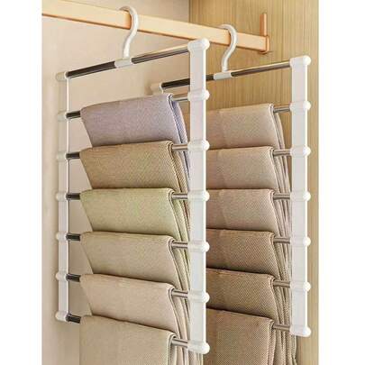 1pc/2pcs Wardrobe Storage Organizer Rack, Pants Hanger Saves Space, Made Of Aluminum Alloy, Used For Organizing And Storing Clothes, Scarves, Jeans, Essential For Dorm, College Girls, Household
