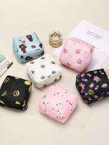 可爱卡通女孩卫生巾收纳袋，大容量零钱包，女性卫生巾整理袋，化妆包，便携旅行袋，送给女性的绝佳礼物，圣诞礼物 - 彩色 - 查看 2