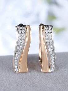 زوج أنيق من أقراط النساء، زركونيا لامعة، بشكل بيضوي، بنمط زهري، هدية عيد