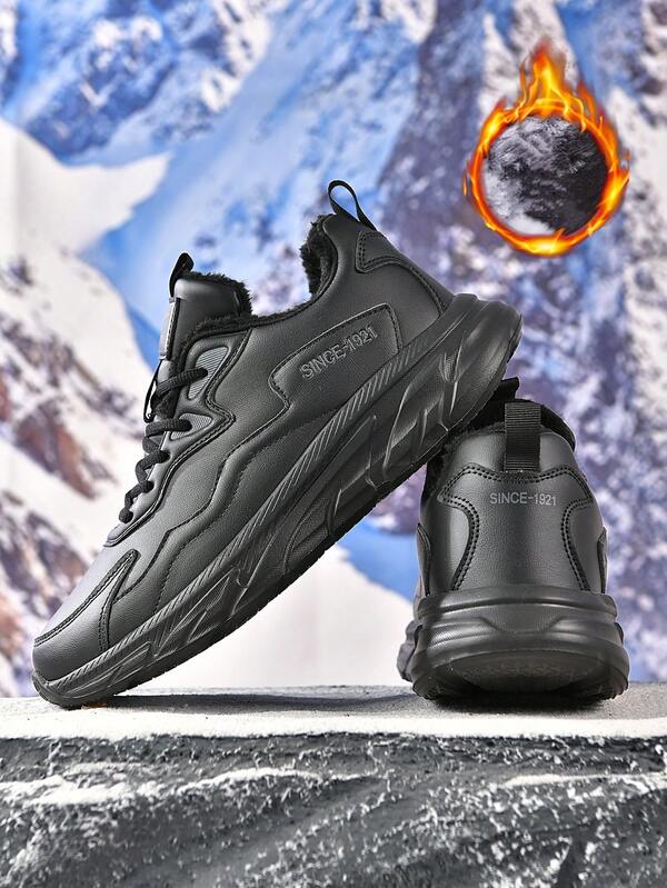 Herren Outdoor Fleece-gefütterte Sportschuhe in Große Größen, Winterwarme Leder Winddichte Schnürschuhe, leichte Schneestiefel, geeignet für den Outdoor-Einsatz im Winter, Größe 39-48