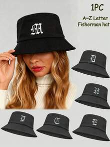 1 Pieza Sombrero de cubo de estilo gótico universal de unicolor con patrón de 26 letras, adecuado para exteriores, viajes, vacaciones en la playa, protección solar, pesca, senderismo, adecuado para combinar con moda festiva y casual, mejor regalo de vacaciones