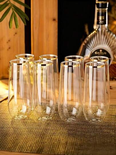 2/5/10pcs 9oz Transparent Gold-Rimmed Party Cups, Suitable For Water, Juice, Cocktails, Wine, And Dessert Drinks. Ideal For Birthdays, Weddings, Holidays, Halloween, Christmas, And New Year Party Supplies[Reusable]