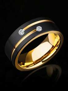 1pc Luxurious Men's 8mm Black Stainless Steel Ring Filled With Man-Made Crystal Wedding/Engagement/Party Jewelry Gift - 11 - 查看 1