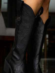 Botas vaqueras vintage con tacón alto y grueso bordadas para mujer de caña alta adecuadas para verano otoño invierno estilo retro y de punta puntiaguda Botas western perfectas para looks Boho Chic - Negroso - Ver 2