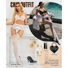 Fishnet Thigh High Stockings - Heart Thigh High Socks High Waist Garter Belt Suspender Pantyhose For Sexy Lingerie-8677 - 白色的 - 查看 4