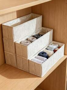 1/3/5件亚麻可折叠抽屉整理盒，内衣、袜子、胸罩、皮带、领带、围巾储物盒，梳妆台分隔盒，办公桌化妆品和文具整理盒 - 彩色 - 查看 5