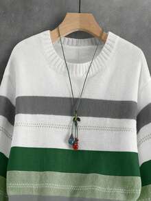 Pull col rond tricoté à blocs de couleurs, style rétro romantique conservateur, confortable pour le quotidien, les vacances, les déplacements, le bureau. Convient pour le quotidien, les sorties du soir, les vacances, le bureau, la maison, les voyages, le printemps, l'automne, l'hiver