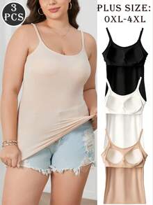 3Pcs Comfortable And Versatile Large Size Camisole, Suitable For Home Or Outdoor Wear, Camisole Bra, One-Piece Bra-Free - Black and White Apricot - View 1