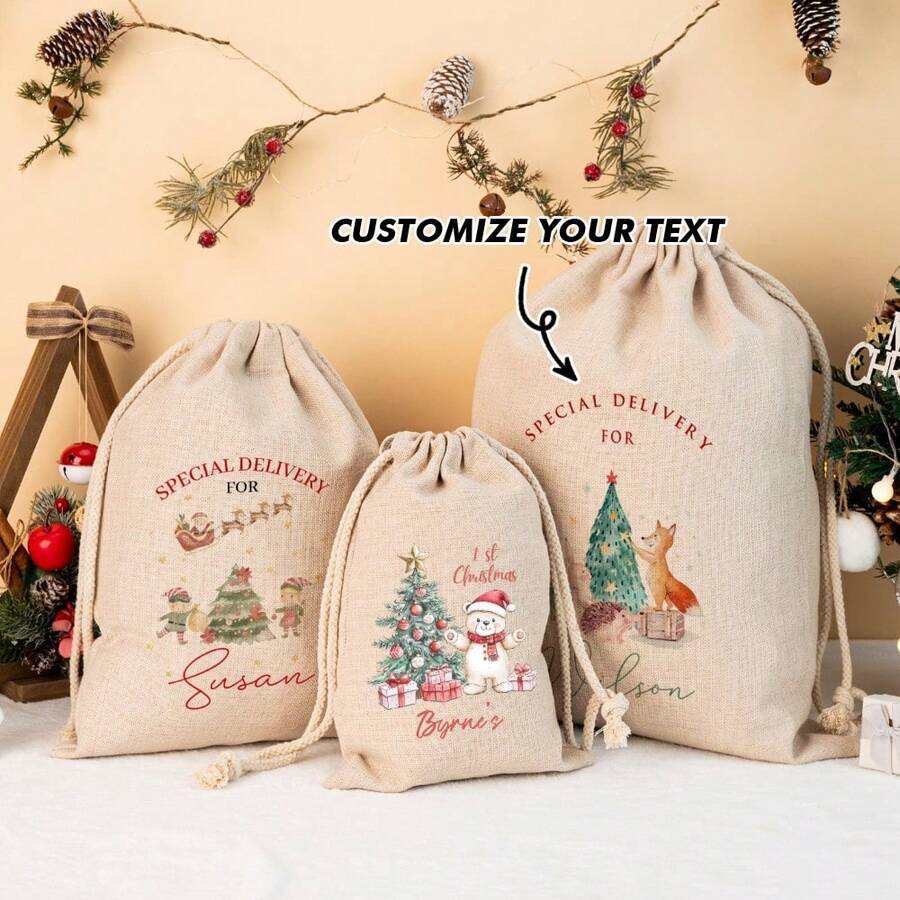 1 pièce Sac personnalisé du Père Noël, Sac cadeau du Père Noël, Sac de Noël, Sac cadeau de fête, Sac de Noël avec nom, Grand sac du Père Noël, Sac de Noël familial, Fournitures de cadeaux de Noël - Blanc - Voir 1