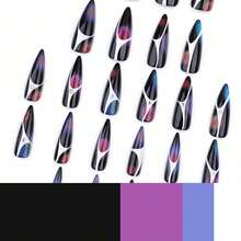 Stiletto Press On Nails Long Fake Nails Black Glue On Nail Sliver Ombre Acrylic Nails Rhinestone Bling False Nails 24Pcs Goth Y2k Manicure Stick On Nails Almond Glossy Artificial Nails - 多色13 - 查看 6