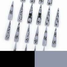 Stiletto Press On Nails Long Fake Nails Black Gothic Glue On Nails Bear Charm Acrylic Nails Y2k False Nails 24Pcs Almond Manicure Stick On Nails Handmade Artificial Nails - 多色16 - 查看 5