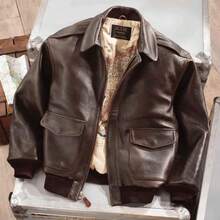 Vintage  Fur-Lined Men's And Women's Pilot Couple Leather Jackets, Motorcycle Coats - 地圖棕色 - 查看 2