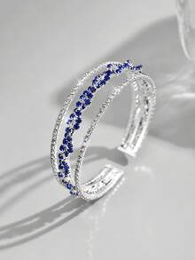 1pc Minimalist Fashion Copper Inlaid Crystal Multilayer Open Bangle Bracelet, Suitable For Daily Wear