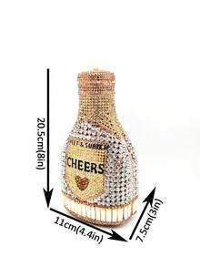 Women's Champagne Bottle Rhinestone Clutch - Sparkling Crystal Inlaid Evening Purse, All Handmade Metal BlingBling Handbag With Heart & Cheers Letters, Elegant Luxury For Parties/Banquets/Prom/Wedding Bride, Gift With Box - Champagne - View 7