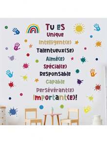 1pc Wall Sticker French Colorful Motivational Slogan Decorative Sticker PVC Sticker Removable Self-Adhesive Easy-To-Tear Sticker Home Decoration Make Your Life A New Look Holiday Decoration Sticker Birthday Graduation Gift - Multicolor - View 4