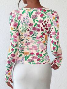 Women's Autumn Long-Sleeved Henry Shirt T-Shirt Button Ribbed Knit Fashion Tight Basic Top Shirt - 杏底彩花 - 查看 2
