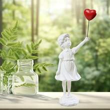 1 Piece Of Love Balloon Girl Statue Ornament, Resin Christmas Desktop Decoration Table, Shelf Decoration, Wedding Party Gift Statue Ornament.