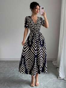 Long Printed Dress - 藏蓝色 - 查看 5