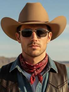 1 par de gafas de moda con montura cuadrada pequeña y estilo vaquero retro para hombres - Multicolor - Ver 2