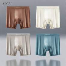 4 Packs Men's Flatfoot Underwear With Ice Silk, High-End Luxury Mesh Pore-Padded Breathable Four-Cornered Long Leg Pants