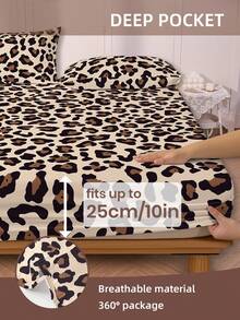 2/3pcs Printed Fitted Sheet Set, Bedding, Bed Sheets Set, Mothers Day Decorations, Soft And Comfortable Bedding, Skin-Friendly Bed Cover Set, Mother's Day Gift, Mattress Protector For Bedroom, Room Decor, For All Season, Fits Twin Full King Queen Size Bed, 1 Fitted Sheet And 2 Pillowcases, Machine Washable - 豹紋 - 查看 4