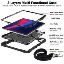 Etui ochronne na tablet Apple Silicone + PC 3 w 1 z uchwytem obrotowym 360°, paskiem na rękę, paskiem na ramię, wytrzymałą, antypoślizgową osłoną ochronną tabletu