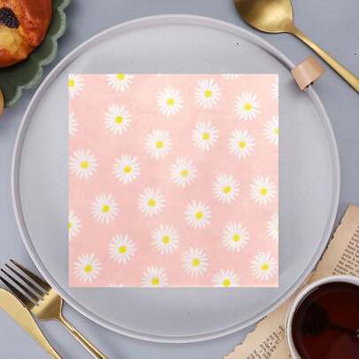 5 Stück orangefarbene Gänseblümchen Muster Servietten für Badezimmer, Schminktisch, Hochzeit, Feiertage, Geburtstag, Babyparty & Strandparty, Raumdekoration, Festdekoration und Partyzubehör, Weihnachten (Hinweis: 1 Packung enthält 5 Einweg-Servietten)