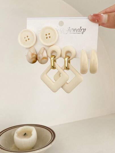 4 pares de pendientes de moda exagerados de acrílico geométrico vintage Y2K, diseño de corazón y flor, adecuados para el Día de la Madre, San Valentín, Navidad, Año Nuevo, uso diario