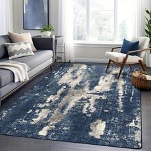 Modern Abstract Blue Area Rug - Machine Washable, Non-Slip Backing, Soft Polyester Material, Rectangular, Suitable For Living Room, Bedroom, Dining Room Decor - Multicolor - View 2