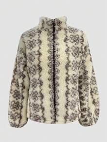 Women's Elegant Casual Zip Pocket Contrast Color Loose Long Sleeve Jacket, Autumn/Winter