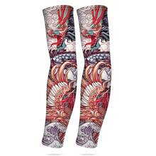 AD 1 对黑色纹身袖套，户外骑行防晒袖套，透气无缝印花冰丝臂套，男女通用 - 淺粉色 - 查看 2