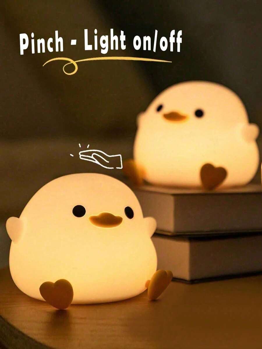 1个可爱可充电小鸭LED夜灯，卧室书桌装饰，可爱圣诞节生日礼物 - 彩色 - 查看 1