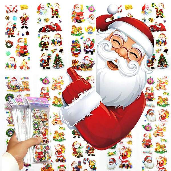 50 Pcs Random Santa Claus Style Bubble Stickers, 3D Cartoon Creative Self-Adhesive Graffiti Stickers, Suitable For Laptops, Luggage, Refrigerators, Student Reward Stickers, DIY For Phones, Laptops, Luggage, Refrigerator Stickers.