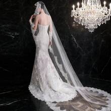 حجاب زفاف عروس بطول 3 أمتار مع ذيل، حجاب زفاف فاخر من الدانتيل بطراز قصر أنيق وفاخر للمناسبات الرسمية