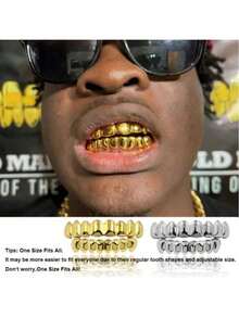 1/2 szt. 18-karatowych złotych, srebrzystych, platerowanych zębów HIP HOP, zestaw grilli na górne i dolne zęby z silikonem, prawdziwe błyszczące zestawy zębów wampira, modne stroje hiphopowe, złote aparaty ortodontyczne, osiem zębów, pozłacane aparaty ortodontyczne, dekoracja zębów na Halloween, modna, kreatywna i fajna biżuteria dentystyczna w stylu hip-hop
