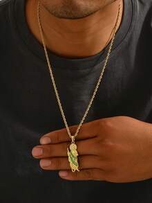 1pc Men's 18K Gold Plated Stainless Steel Twisted Rope Chain Necklace + 18K Gold Plated Religious Figurine Pendant With Cubic Zirconia, Unisex Christian Saint Jude Patron Saint Amulet Necklace, European Religious Style - Twisted Chain + St. Jude Pendant - View 9