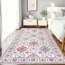 Anti-Slip Washable Living Room Rug | Short-Pile Rug With Large Vintage Flowers, Various Sizes (120*160cm/140*200cm/160*230cm/200*300cm) – Abrasion-Resistant, Stain-Repellent, For Balcony/Patio/Hallway - Màu gạo - Xem 1