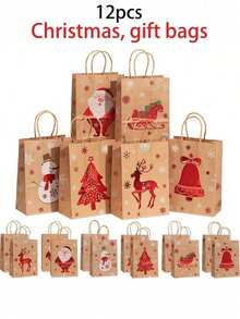 1/6/12/18个带提手的圣诞礼品袋 - 节日圣诞老人、圣诞零食袋、驯鹿和雪人图案、红色圣诞老人图案纸质圣诞袋、圣诞购物袋、收纳袋、节日购物和派对礼品手提袋、圣诞节情人节、礼品包装购物、圣诞派对用品、圣诞袋。 - 彩色 - 查看 14